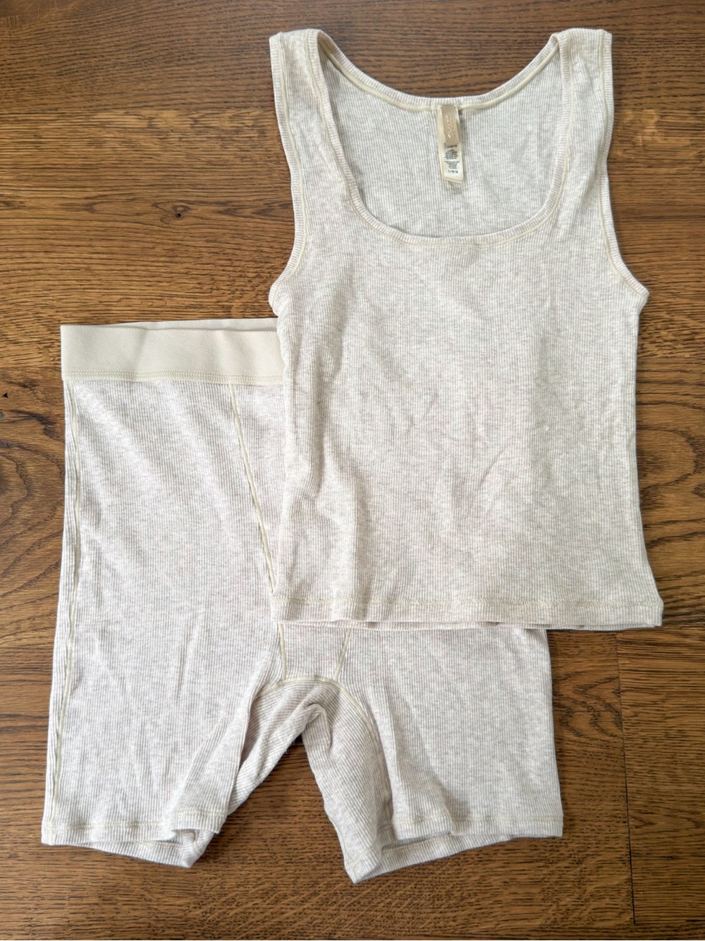 Skims Cotton Rib Tank & Cotton Rib Boxer in Heather Oatmeal